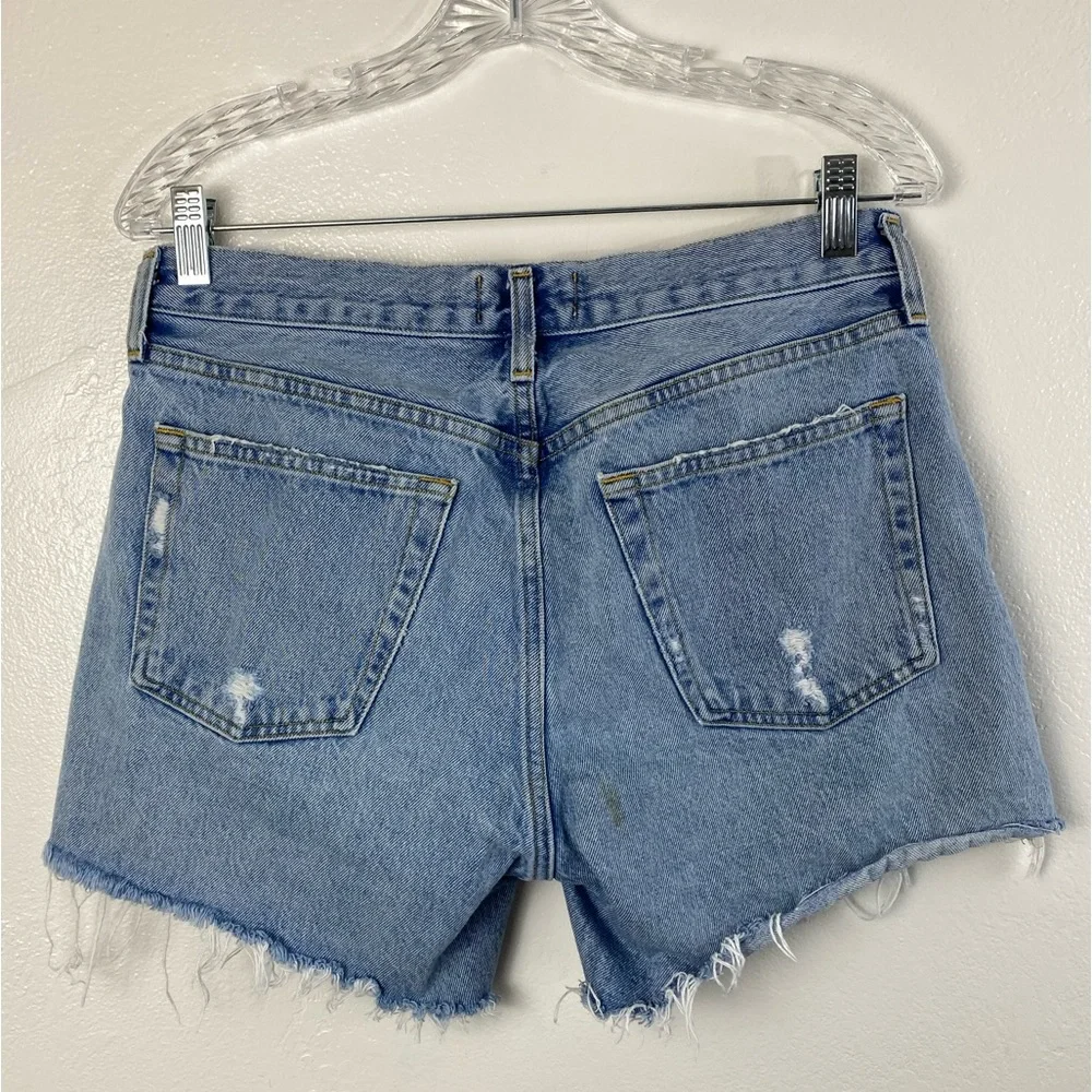 AGOLDE Parker Long Distressed Button Fly Blue Shorts Women’s size 28 - Picture 2 of 15
